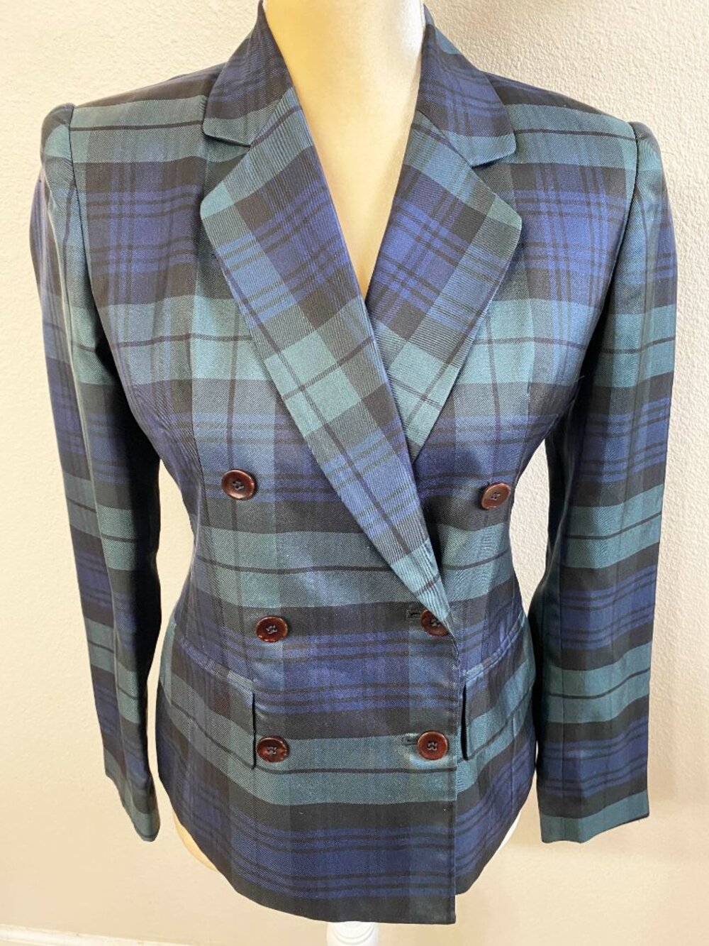 Jones New York 100% Silk Double-Breasted Plaid Blazer 2P - Picture 4 of 11